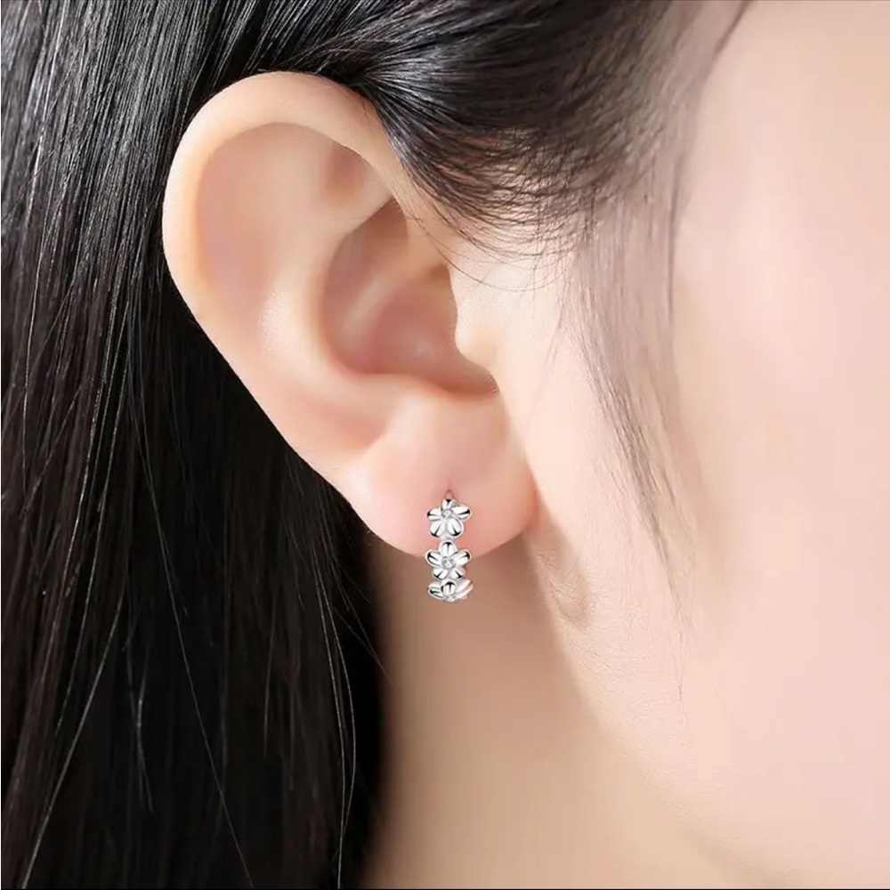 Dazzling Silver Floral Drop Earrings